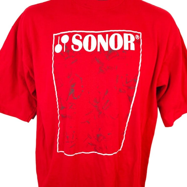 Maglietta Sonor Drums, taglia grande da uomo, vintage anni '80 e '90, strumenti a percussione