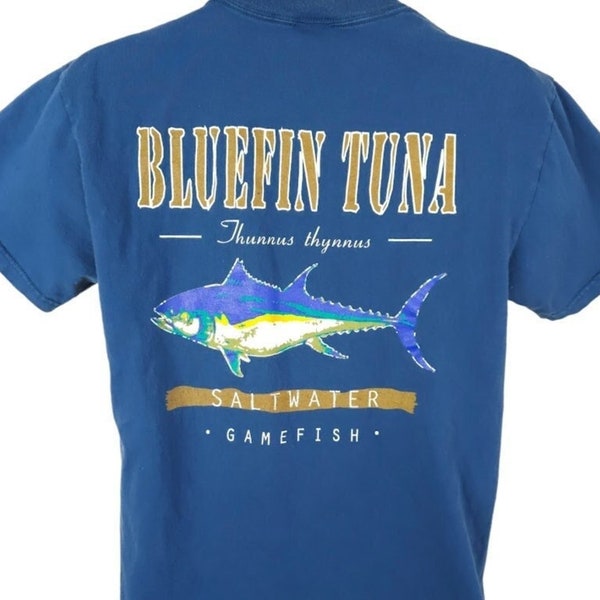 Vintage Sport Fishing T Shirt Mens Size Medium Y2K Bluefin Tuna Salty Dawg Marina