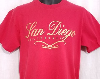 San Diego T Camicia Vintage anni '90 California Singolo Stitch Rosso Oro Uomo Dimensione Media