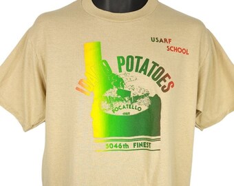 Idaho Potatoes T Shirt Vintage 80s 5046th USARF School Army Military 50/50 Made In USA Mens Size Large