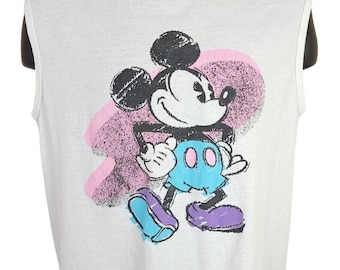 Mickey Mouse T Shirt Vintage anni '80 Walt Disney Senza Maniche Made In USA Uomo Taglia Media