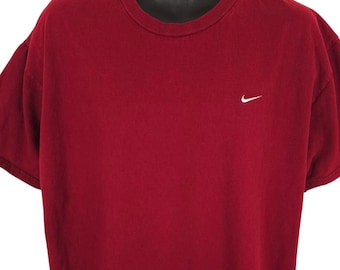 Camiseta Nike vintage para hombre, talla 2XL, roja Y2K, con logo pequeño bordado