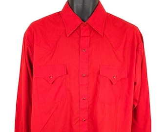 Vintage Ely Cattleman Western Shirt Mens Size Large Red Cowboy Pearl Snap Buttons
