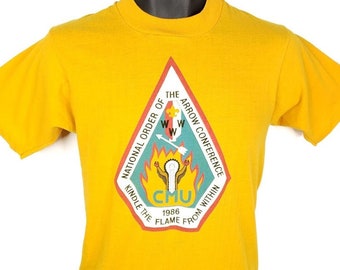 Boy Scouts T Shirt Vintage 80s 1986 Order Of The Arrow Conference Central Michigan University 50/50 Made In USA Mens Size Small