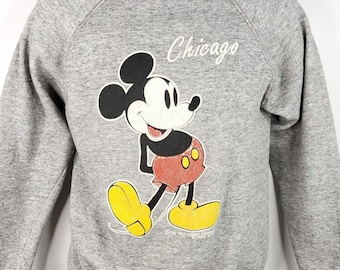 Moletom Mickey Mouse Vintage 80s Disney Chicago Velva Sheen feito nos EUA tamanho masculino médio
