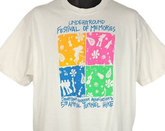 Houston Underground Tunnel Hike Camiseta Vintage 90s Festival Made In USA Mens Size XL