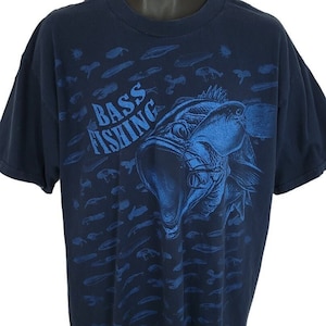 Bass Fishing T Shirt Vintage jaren &#39;90 All Over Print Visser Lokt Heren Maat XL