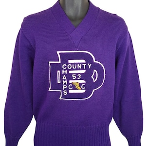 1953 County Champs Letterman Sweater Vintage 50s Varsity Letter Made In USA Mens Size Small