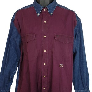 Tommy Hilfiger Denim Shirt Vintage 90s Colorblock Streetwear Oversized Mens Size XL