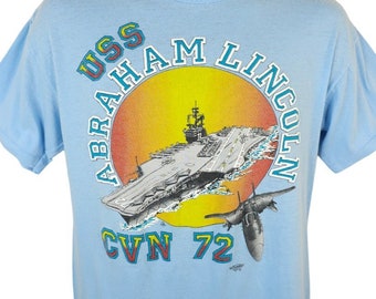 USS Abraham Lincoln T Shirt Mens Size Small Vintage 80s Navy Aircraft Carrier Made In USA