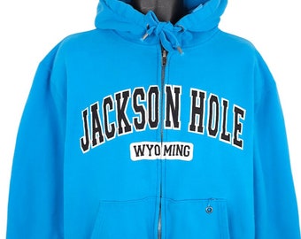 Vintage Jackson Hole Sweatshirt Hoodie Mens Size Large Blue Y2K Wyoming