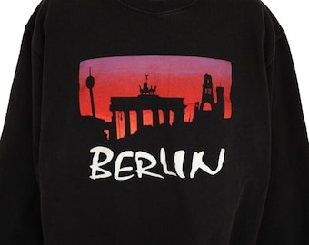 Vintage Berlin Allemagne Sweatshirt homme taille XL noir des années 90 Destination de voyage