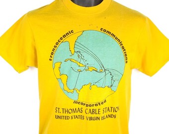 St Thomas Cable Station T Shirt Vintage 80s Transoceanic Virgin Islands 50/50 Made In USA Mens Size Medium