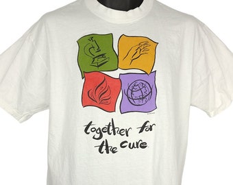 AIDS Research T Shirt Vintage 90s Together For The Cure AmFAR Art Tee Made In USA Mens Size Large