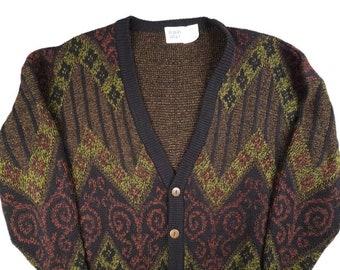 Vintage Robert Bruce Cardigan Sweater Mens Size Large 90s Grunge Abstract Geometric