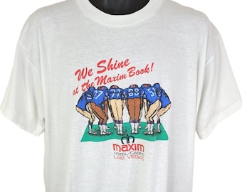 Maxim Casino Football T Shirt Vintage 80s 90s Funny Humor Joke Made In USA Mens Size XL