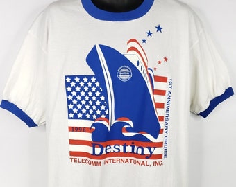 Destiny Telecomm International Cruise T Shirt Vintage 90s Ringer Tee 1st International Made In USA Mens Size XL