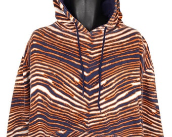 Vintage Zubaz Sweatshirt Hoodie Mens Size 2XL 90s Orange Blue Zebra Stripes