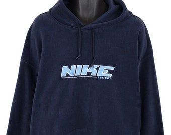 Vintage Nike Fleece Sweatshirt Hoodie Mens Size 2XL Blue Y2K Crop Top Embroidered