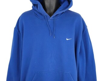 Vintage Nike Small Swoosh Sweatshirt Hoodie Mens Size 2XL Blue Y2K Gray Tag