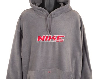 Vintage Nike Fleece Sweatshirt Hoodie Herren Größe XL Grau Y2K bestickt