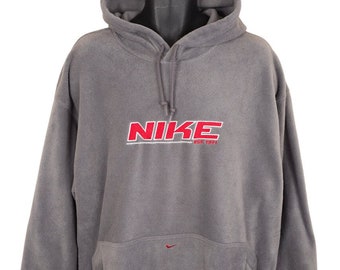 Vintage Nike Fleece Sweatshirt Hoodie Mens Size XL Gray Y2K Embroidered