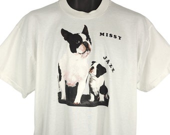 Boston Terrier T Shirt Vintage 90s Dog Lover Puppy Missy Jazz Made In USA Mens Size XL