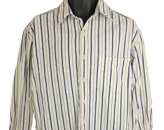 Gap Shirt Vintage 90s Casual Button Down Blue White Striped Mens Size Medium