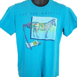 The Zoo Gallery T Shirt Vintage 80s Rainbow Zebra Florida Made In USA Mens Size Medium