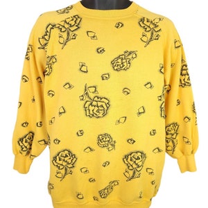 Womens Rose Sweatshirt Vintage 80s All Over Print Geometric Size Large