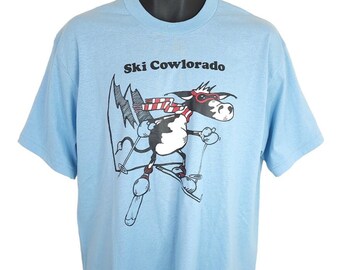 Ski Cowlorado T Shirt Vintage 80s Downhill Skiing Funny Made In USA Mens Size Large