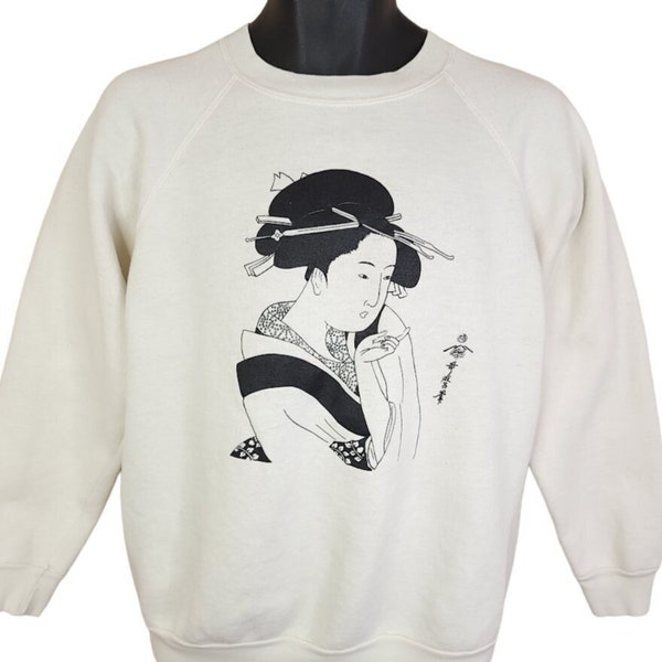 Kitagawa Utamaro Japonais Femme Sweat-shirt vintage 80s Art Portrait Hommes Taille Moyenne