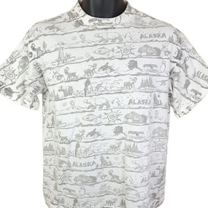 Alaska T Shirt Vintage 80s All Over Print Alaskan Wildlife All Over Print Made In USA Mens Size Medium