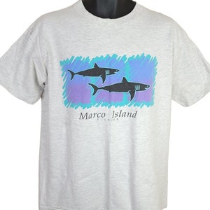Sharks T Shirt Vintage 90s Marco Island Florida Shark Attack Made In USA Mens Size Large