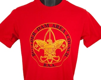 Vintage Boy Scouts T Shirt Mens Size Medium Red 80s Boulder Dam Made In USA