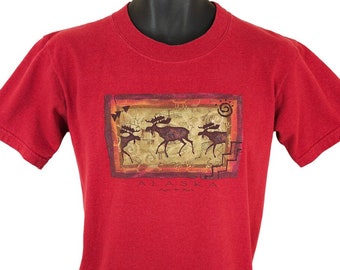 Vintage Alaska Moose camiseta hombres tamaño pequeño 90s animal naturaleza camiseta hecha en EE.UU.