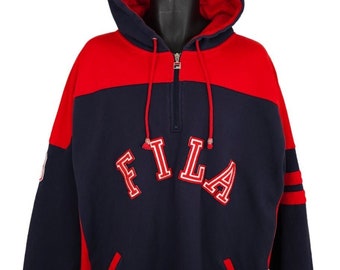 Sweat-shirt à capuche vintage FILA pour hommes, taille XL, bleu rouge, année 2000