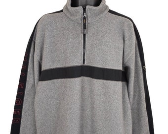 Veste polaire Tommy Hilfiger vintage pour hommes, taille XL, gris Y2K, pull zippé sur un quart