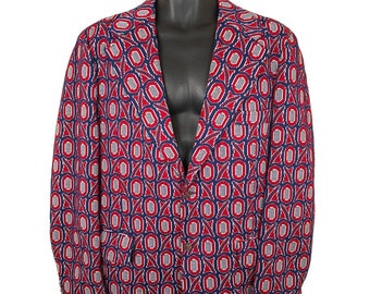 Vintage Polyester Leisure Suit Blazer Mens Size Medium Red 70s Disco Geometric