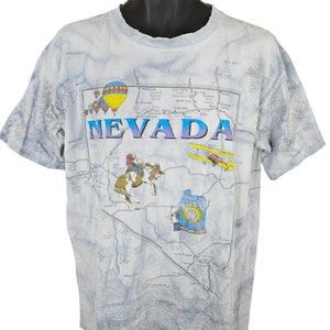 Nevada Karte T-Shirt Herren Größe L Vintage 90er Jahre All Over Print Made In Canada