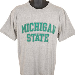 Vintage Michigan State Spartans T Shirt Mens Size Large Gray 90s NCAA University Made In USA
