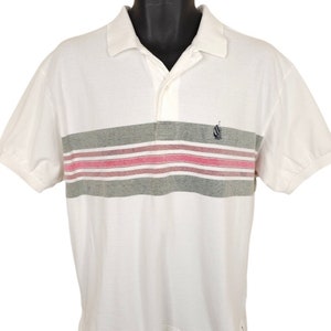 Vintage Nautica Polo Shirt Mens Size Medium White 90s Striped Streetwear