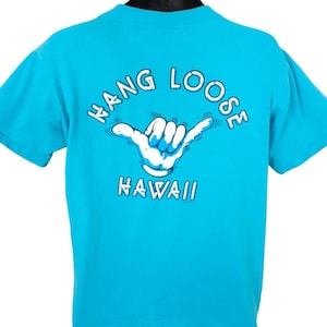 Vintage Hang Loose Hawaii T Shirt Mens Size Large Blue 80s Hawaiian Made In USA