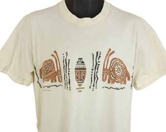 Camiseta de arte nativo tribal Vintage 90s artista Laury hecho en EE.UU. tamaño grande para hombre