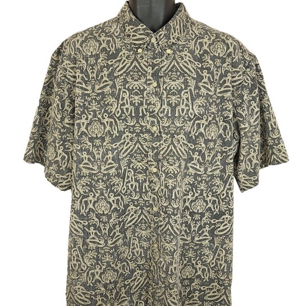 90'S Reyn Spooner DIETRICH VAREZ COLLECTION All-over print button-down Hawaiian aloha shirt box shirt cotton navy blue type Vintage Second Hand