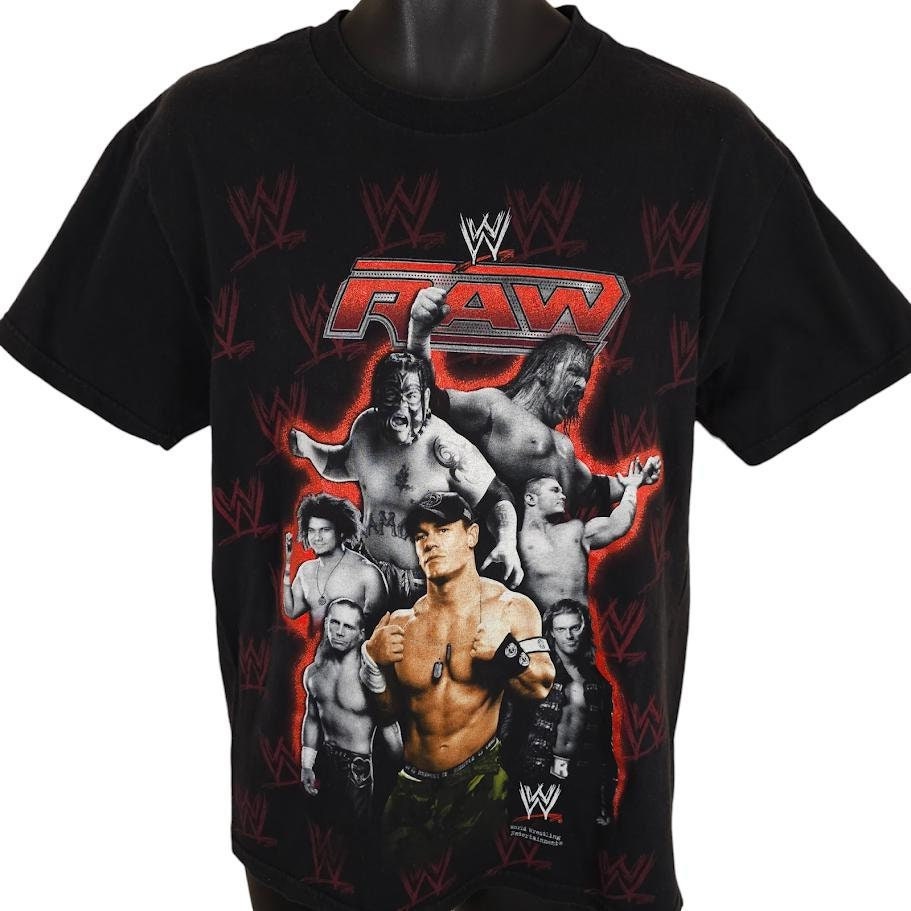 Vintage WWE Raw T Shirt Mens Size Medium Black Y2K 2007 John Cena