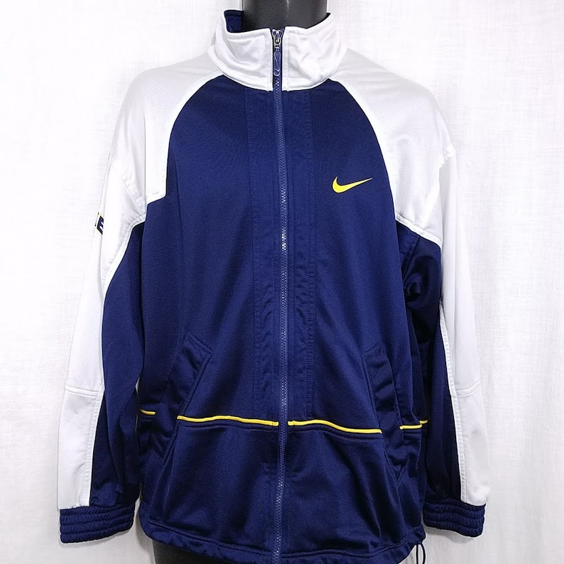 Nike Jacka Vintage 90-tals Jumbo Swoosh Spell Out Vit Tagg Blå Herr Storlek Small bild 2