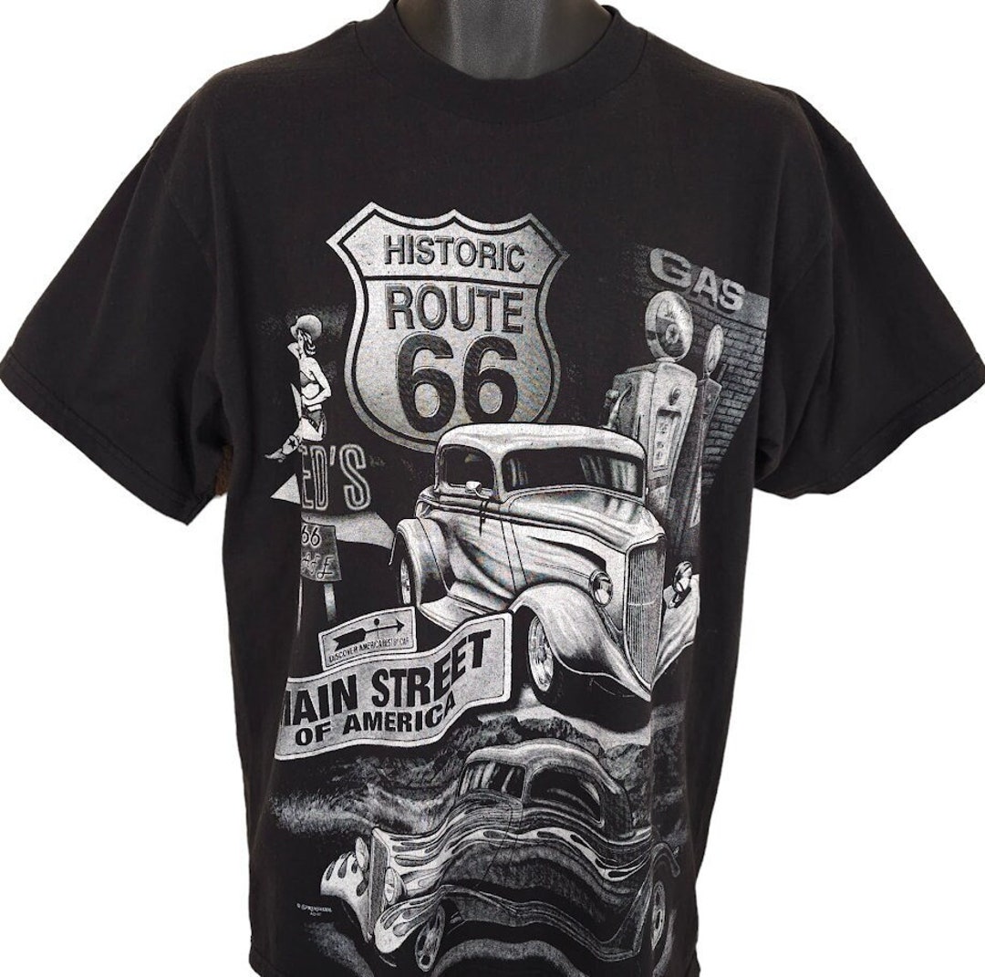 Vintage Route 66 T Shirt Mens Size Large Black 90s Main Street of