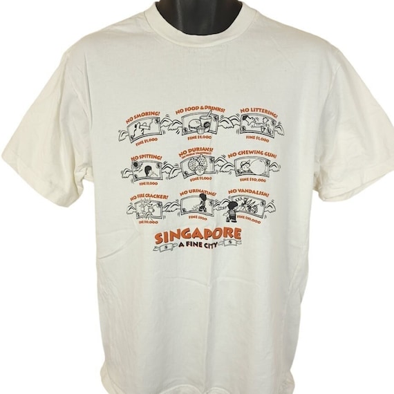 Singapore A Fine City T Shirt Vintage Y2K Violating Laws Mens Size
