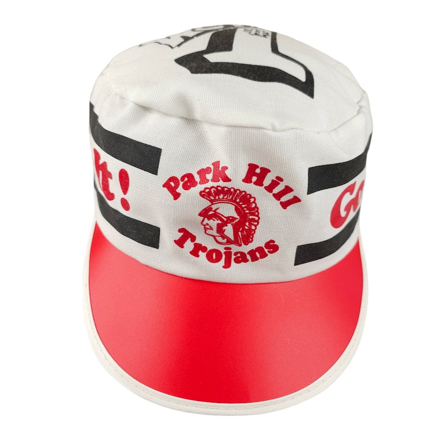 Vintage Park Hill Trojans Painters Cap Mens One Size White Red 80s High School Kansas City Missouri